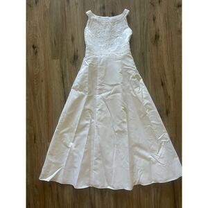 White Flower Girl Dress Beaded with Floral Appliqué Size 14